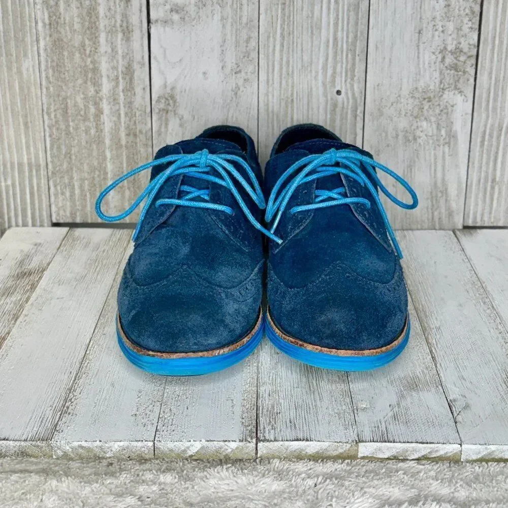 Cole Haan Lunargrand Blue Suede Wing Tip Oxfords Shoes Size 7 B